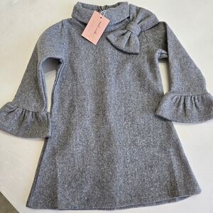 Mia Belle Girls' Gray Dress with Bow Collar